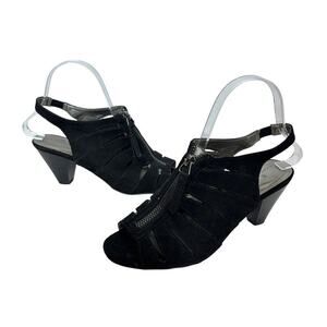 Bandolino Black Strappy Size 7.5 Zipper Heel Pump Open Toe Classic Closet Staple